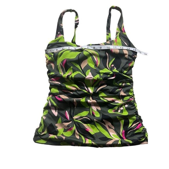 Athleta Women's Deep Fern Floral Square Neck Bra Cup Tankini Top Green 34D/DD - Picture 2 of 6